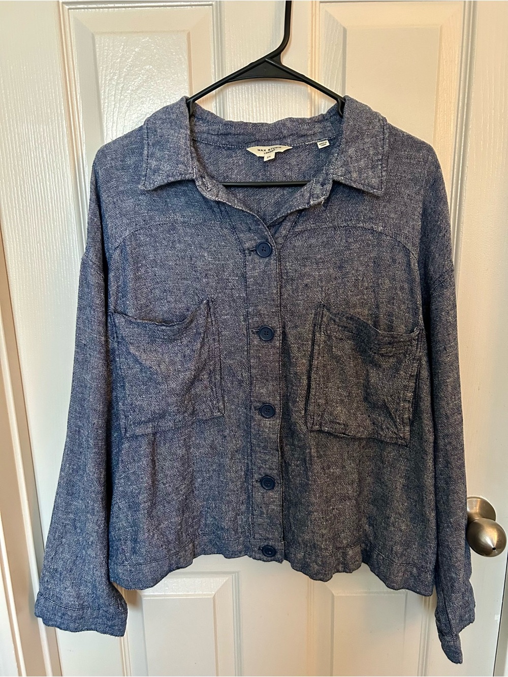 Max Studio Navy Textured Button-Front Utility Jacket
